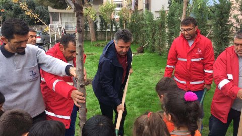 Başkan Sandal, öğrencilerle ağaç dikti