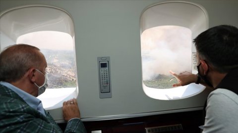 Erdoğan yangın bölgelerini helikopterden inceledi