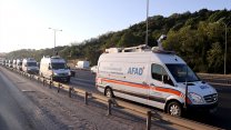 İstanbul'da deprem tatbikatı yapmaya hazırlanan AFAD konvoyu FSM Köprüsü'nden geçti