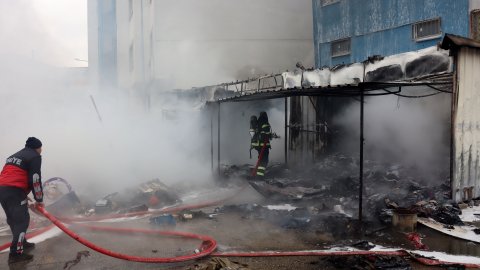 Edirne'de seyyar tezgahlarda yangın çıktı: 1'i yavru 2 köpek kurtarıldı